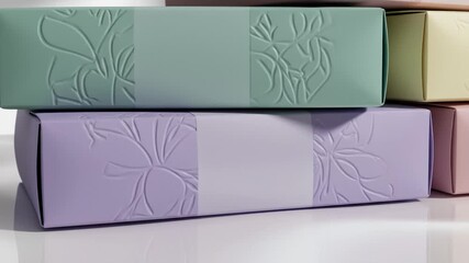 Stacking Colorful Rectangular Boxes With Floral Embossed Design