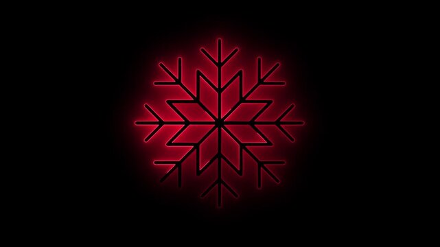 Glowing neon line snowflake animation. Abstract neon red glowing winter holiday element animated on black background. 4k video