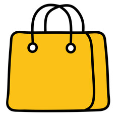 Vector illustration of a yellow paper shopping bag icon with a handle for retail business, fashion store sale, and gift package design isolated on a white background