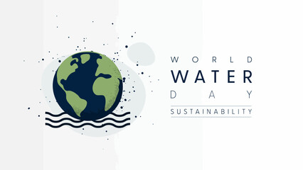World Water Day Banner with Earth Globe and Waves for Sustainability Awareness