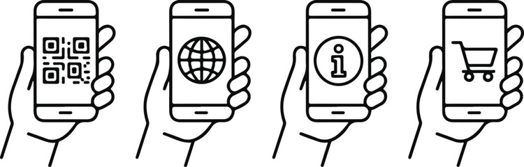 Hand holding smartphone with various apps icons, mobile phone concept