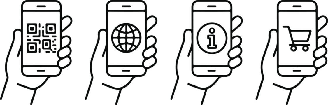 Hand holding smartphone with various apps icons, mobile phone concept