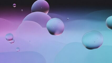 Vibrant iridescent bubbles floating in mid air with gradient background