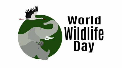 World Wildlife Day Graphic featuring Elephant Rhino and Flying Bird Silhouettes © king