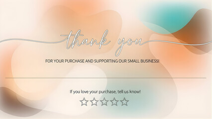 A colorful thank you card with script and a review request