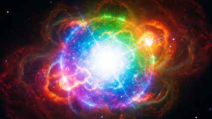 Vibrant Cosmic Explosion in Space with Nebula and Star Trails