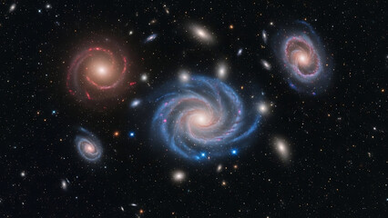 Multiple Vibrant Galaxies Swirling in a Star-Filled Cosmos