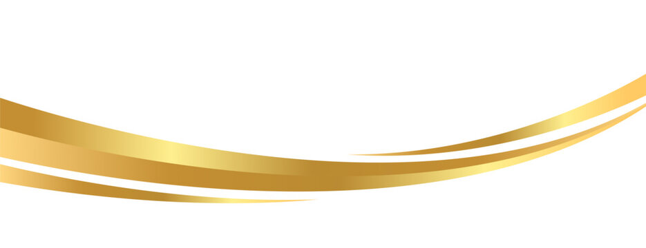 Golden swooshes wave element with a metallic gradient for a luxurious border or footer on a certificate, banner, or invitation