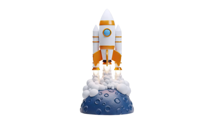 Cartoon Rocket Launching from a Moon-like Surface