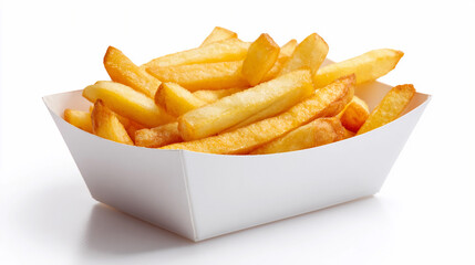 Crispy french fries in a white container ready to serve