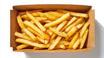 Freshly cooked fries served in a brown cardboard box for any meal