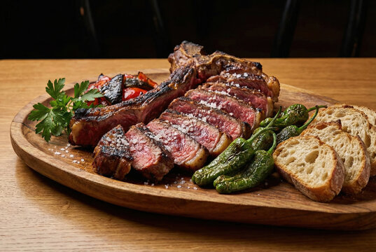 Chulet&oacute;n de vaca madurada emplatado con pimientos y pan artesanal