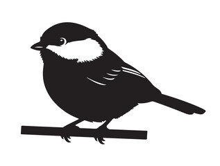 Chickadee in silhouette white background. 