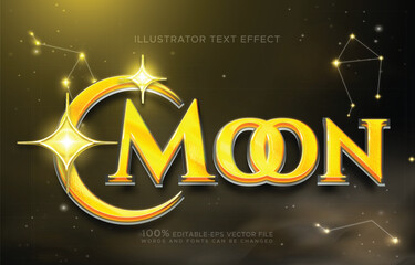 moon golden star and galaxy text effect vector