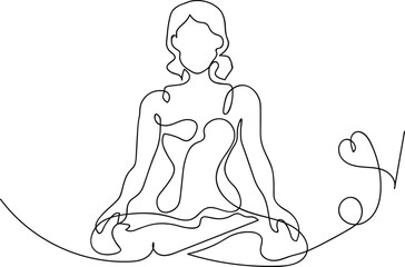 Woman doing exercise yoga lotus Pose. Mindful meditation: a continuous line art depiction of tranquility and inner peace. This minimalist continuous line art illustration depicts a serene figure, lik