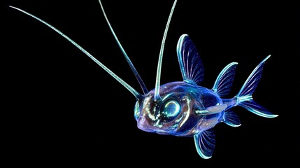 Emotional projection of inner abyss: luminous creature's in endless darkness evokes feelings of solitude, inner exploration, and hidden light