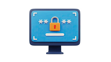 Computer Screen with Padlock and Asterisks Symbolizing Security
