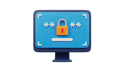 Computer Screen with Padlock and Asterisks Symbolizing Security