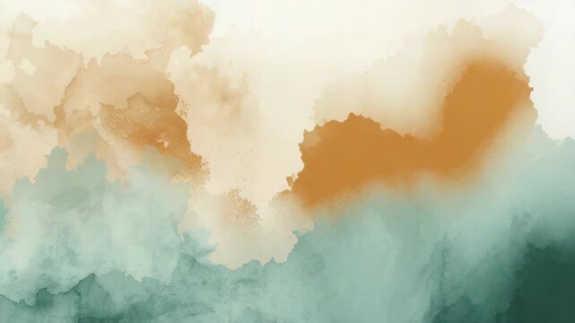 Soft beige teal watercolor wash abstract cloud textured layers creating serene landscape