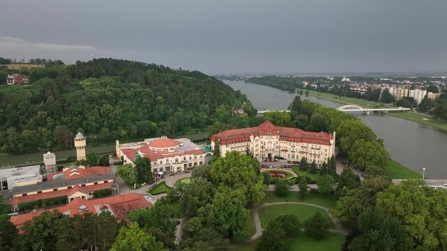 Historical building on spa island in Piestany Slovakia