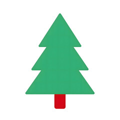 Fototapeta premium A simple flat illustration of a green Christmas tree with a red trunk, centered on a white background, using clean shapes and minimal design for a festive holiday icon.