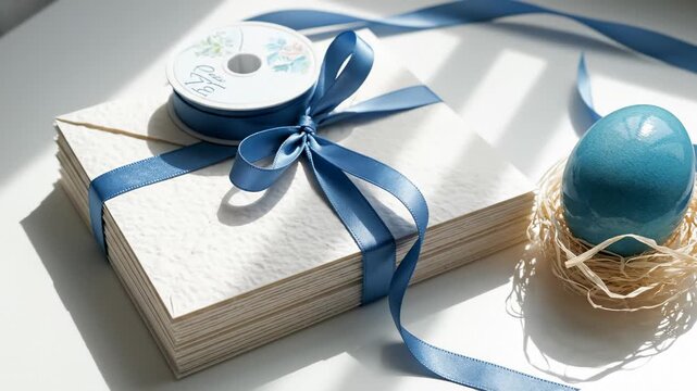 Decorated Easter Egg and Stack of Envelopes