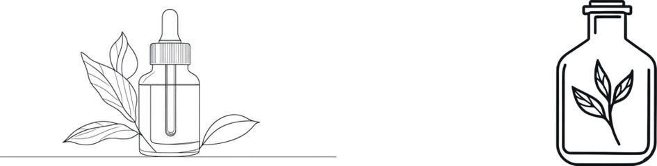 Cosmetic bottle designs are showcased through one line continuous and line art techniques, blended with modern hand drawn art