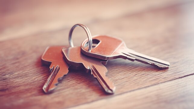 ownership. A house key symbol resting on vintage wood representing property and ownership concepts. real-estate listings.