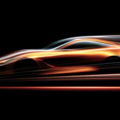 Abstract sports car silhouette with dynamic light streaks showcasing sleek body lines and a sense of speed, emphasizing modern automotive design and innovation