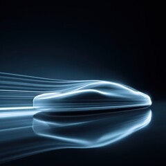 Futuristic car shape with flowing light trails, showcasing automotive innovation against a dark background, emphasizing sleek design and advanced technology concepts