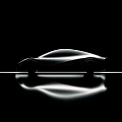 Futuristic car silhouette with smooth flowing reflections, showcasing innovative design and sleek aesthetics, embodying modern automotive technology and creativity