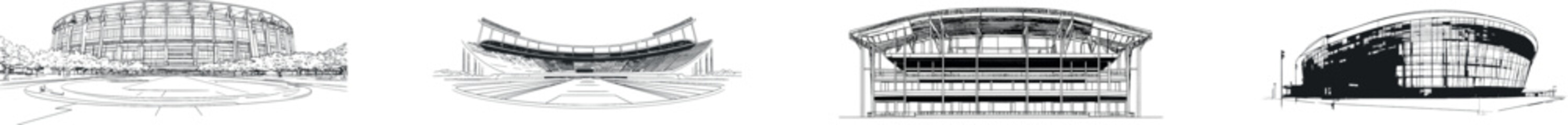 This hand-drawn stadium is a fusion of modern art and line art, crafted using one continuous line