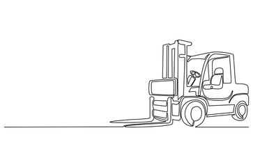 Continuous one line drawing of Forklift truck. Single line drawing illustration of Powerful electric forklift. Warehousing and Logistics in stock concept vector art. Doodle line illustration.