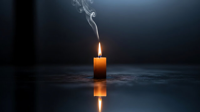 Memorial Candle Reflection With Soft Smoke for Holocaust Remembrance