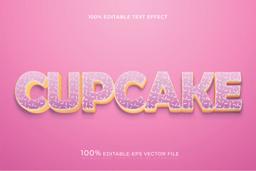 cupcake pink frosted donut and sweet dessert text effect vector template