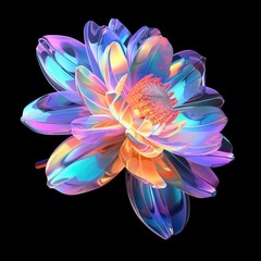 Futuristic flower-like 3D shape with iridescent pastel gradients. AI-generated.