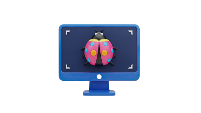 Computer Monitor with 3D Ladybug Bug Icon - Powered by Adobe