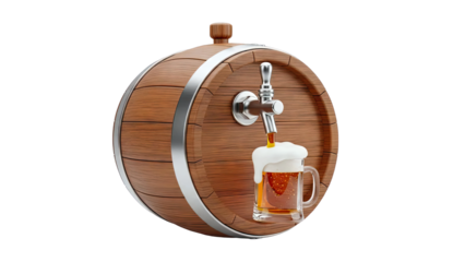 Beer Barrel with Tap and Overflowing Mug