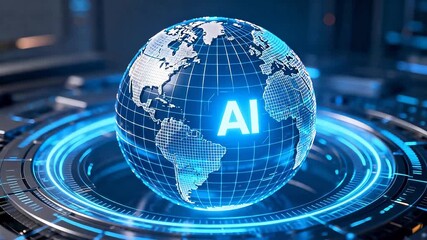 AI globe with digital grid and blue lights - Powered by Adobe