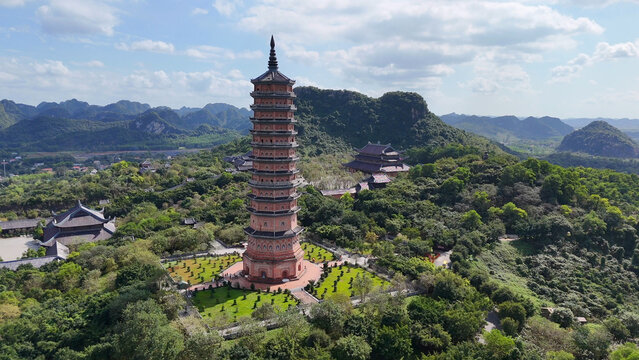 Beautiful aerial view of Bai Dinh Pagoda in Ninh Binh.