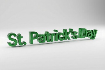St. Patrick’s Day 3d text in bold green letters on white background. Holiday greeting card design element for celebration and party.