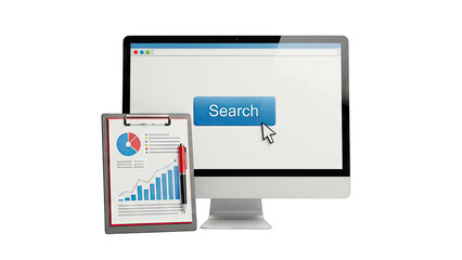 Computer Screen with Search Button and Financial Report