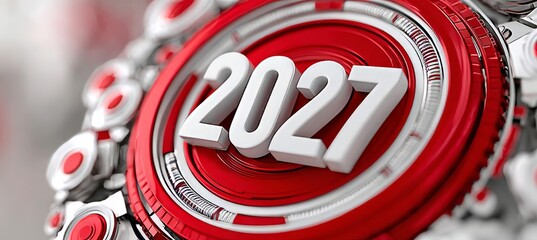 Futuristic Red Technology Abstract Background Featuring Metallic Circles and Sci-Fi Elements in 2027