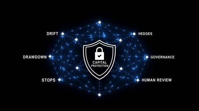 Capital protection concept with ai investment strategy to minimize loss black background and secure financial assets in business environment 4k video...