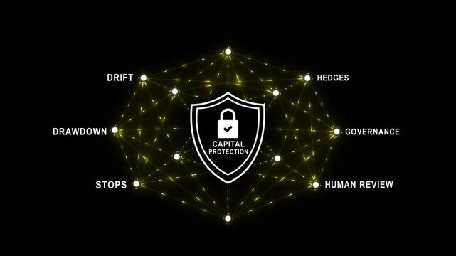 Capital protection concept with ai investment strategy to minimize loss black background and secure financial assets in business environment 4k video...