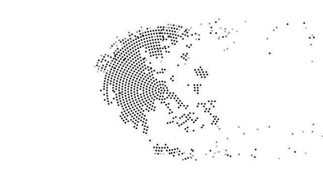 Greece Map Forming from Flying Dots in Gray to Black