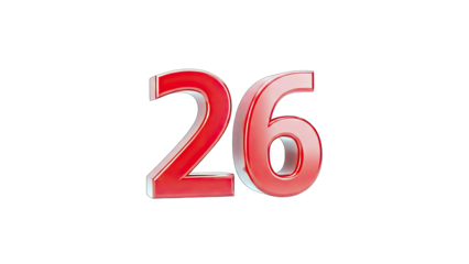 3D Red 3D Number 26 on transparent background
