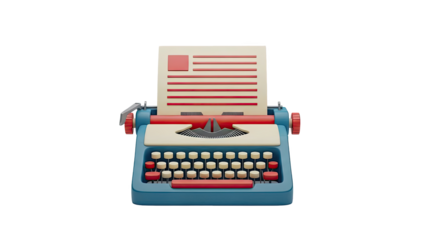 Blue and Red Vintage Typewriter with Paper