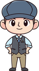 Cartoon character vector of a young boy wearing a cap and vest