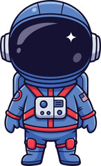 Cartoon astronaut character vector illustration in blue and red space suit